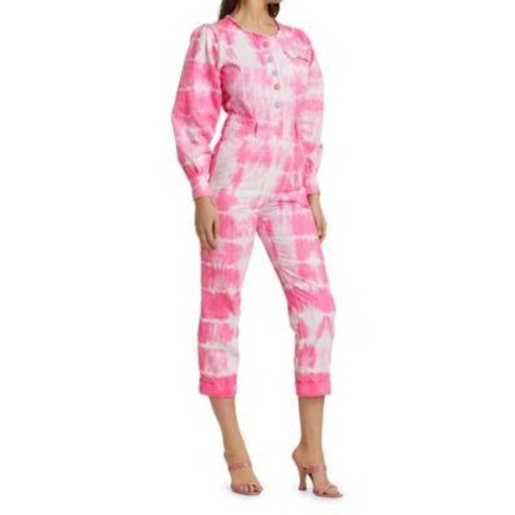 $445 NWT LoveShackFancy Paca Tie Dye Jumpsuit Button Front Long Sleeve Size 6
